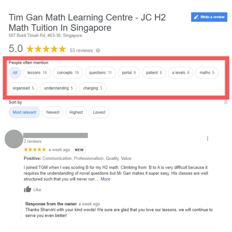 Using the People Often Mention on Google reviews