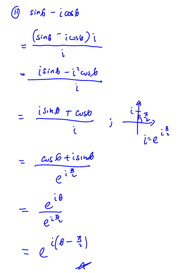 Expressing sin θ + i cos θ as r e^(iθ) and other variations